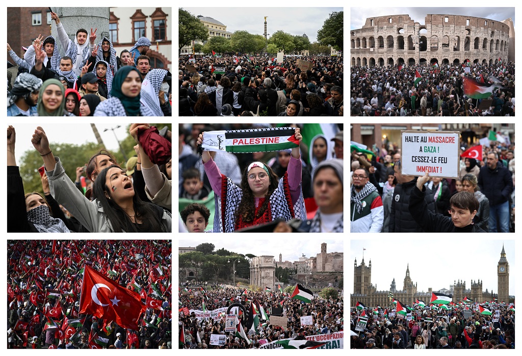 جانب من التظاهرات في عدة عواصم حول العالم (تصوير: أ ف ب)